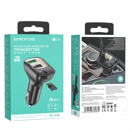 BOROFONE BC41 Eminency QC3.0 Car Bluetooth FM Transmitter Black