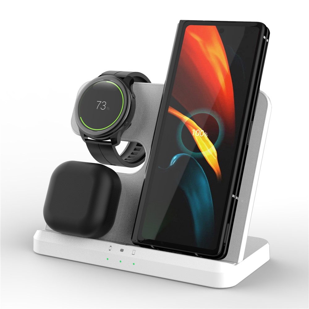 GY-Q10B 3 in 1 Fast Charger Pad Wireless Charging Station for Qi Standard Phone / Samsung Galaxy Watch / Earphone - White
