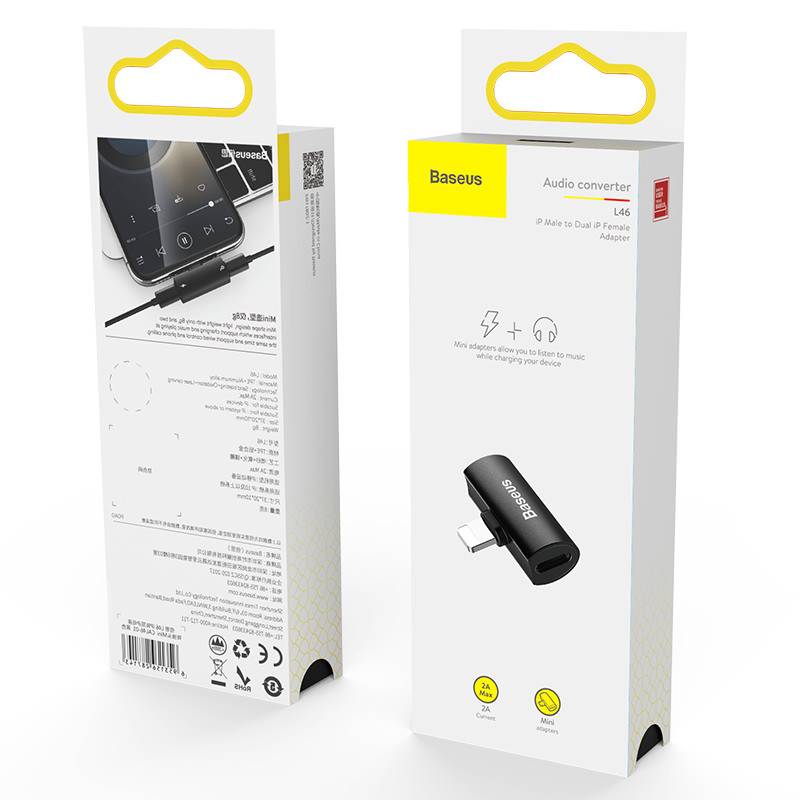 [6953156287143] Baseus Converter L46 Lightning Male to Dual Lightning Female Adapter Black (CAL46-01)