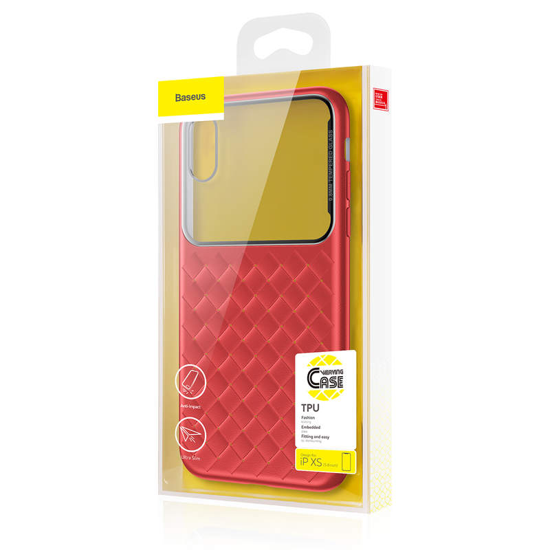 Baseus iPhone Xs case Glass & Weaving Red (WIAPIPH58-BL09)